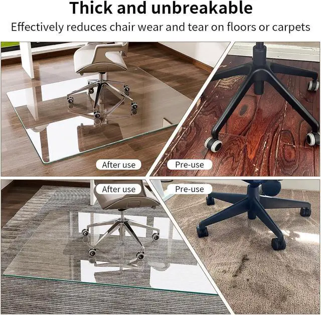 Alt view image 4 of 5 - 32"x54" Tempered Glass Desk Chair Mat for Carpet, Glass Office Chair Mat - 5mm Thickness, Smooth Rolling, Scratch-Resistant, Clear Protective Mat for Hardwood Floors & Carpets