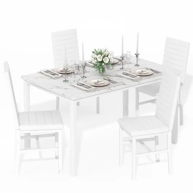 Main image of 5 Piece Dining Table Set for 4, Faux Marble Kitchen Table with Upholstered Chairs, Modern Dinner Table Set for Dining Room, Small Spaces, White&White