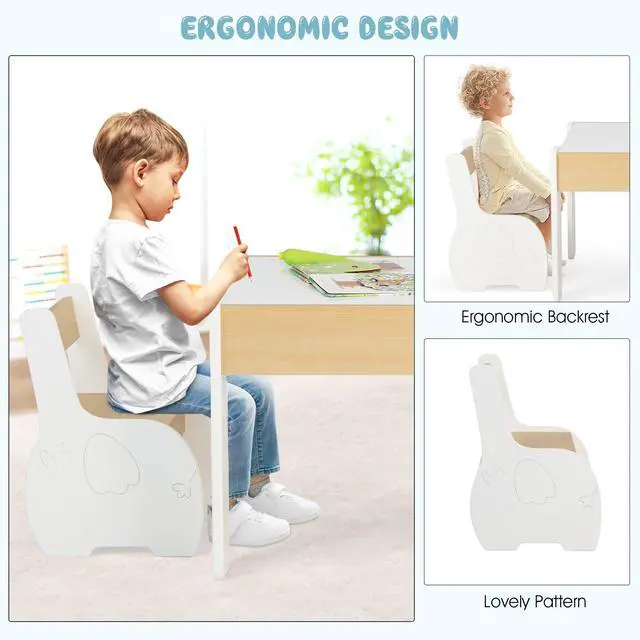 Alt view image 6 of 6 - 3 in 1 Kids Table and Chair Set, Wood Multi Activity Table with Removable Tabletop Storage, Detachable Blackboard for Toddler Playing Drawing Arts Crafts,3 PCS Children Furniture