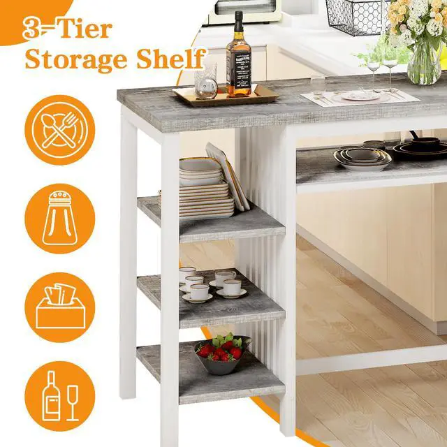 Alt view image 6 of 6 - 3-Piece Bar Table and Chairs Set, Counter Height Dining Table Set with Storage & 2 Upholstered Stools, Hightop Kitchen Bar Table for Small Space, Pub & Bistro