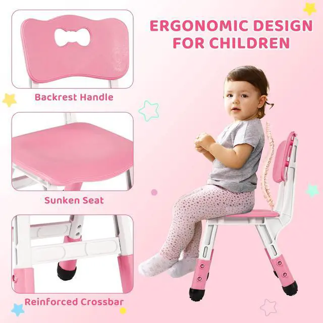 Alt view image 5 of 6 - Kids Table and 4 Chairs, Height Adjustable Toddler Desk & Chair Set, Anti-Slip Legs, Graffiti Desktop, Children Large Multi-Activity Table with 47.2" x 23.6", Classroom, Homes, Daycares (Pink)