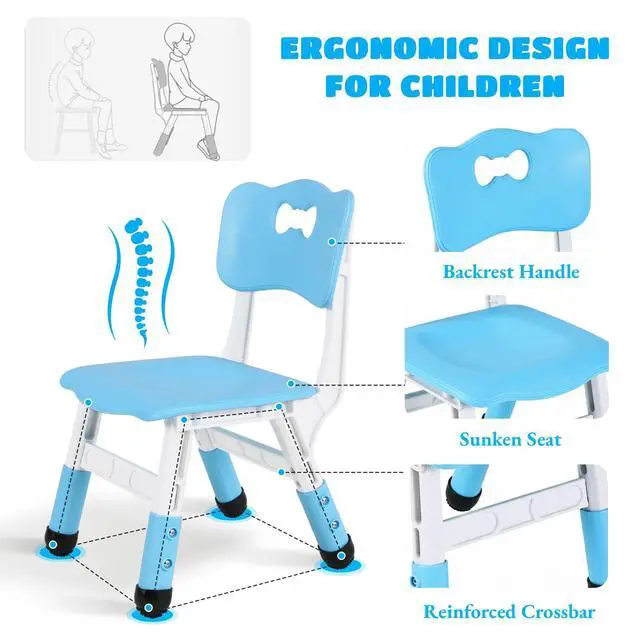 Alt view image 4 of 6 - Kids Table and 4 Chairs, Height Adjustable Toddler Desk & Chair Set, Anti-Slip Legs, Graffiti Desktop, Children Large Multi-Activity Table with 47.2" x 23.6", Classroom, Homes, Daycares (Blue)