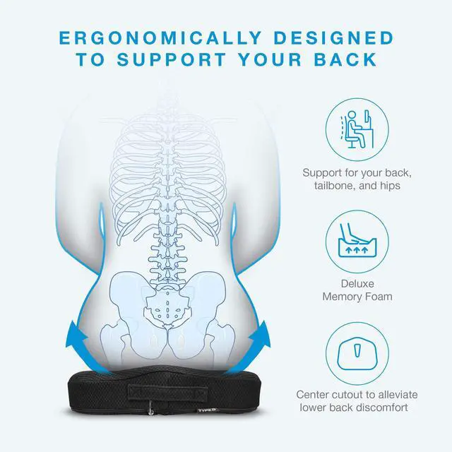 Alt view image 3 of 6 - Type S Smoothing Premium Comfort Memory Foam Seat Cushion - Ergonomic Back Pain Relief for Coccyx Tailbone Sciatica Back Pain Relief for Office Chairs Gaming Chairs Car Seats Wheelchairs Chair Pad