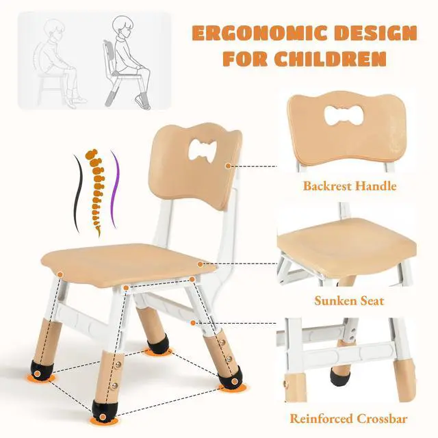 Alt view image 2 of 6 - Kids Table and 4 Chairs, Height Adjustable Toddler Desk & Chair Set, Anti-Slip Legs, Graffiti Desktop, Children Large Multi-Activity Table with 47.2" x 23.6", Classroom, Homes, Daycares (Beige)
