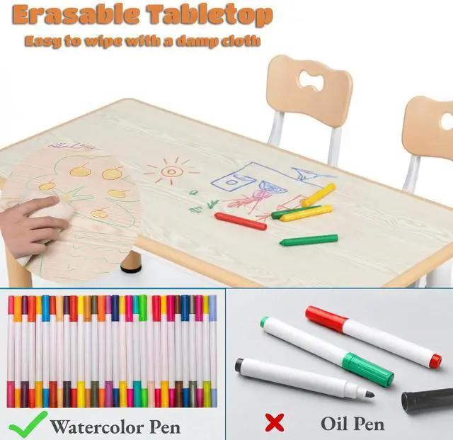 Alt view image 5 of 6 - Kids Table and 4 Chairs, Height Adjustable Toddler Desk & Chair Set, Anti-Slip Legs, Graffiti Desktop, Children Large Multi-Activity Table with 47.2" x 23.6", Classroom, Homes, Daycares (Beige)