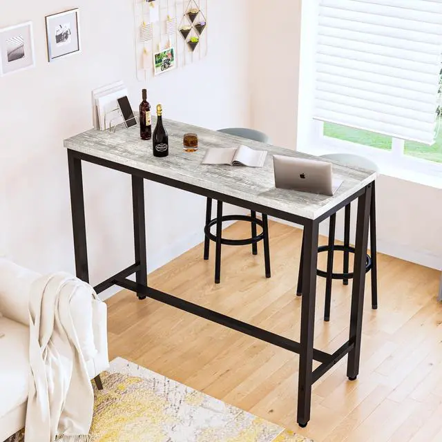Alt view image 6 of 6 - 39.3" Bar Table Set of 2,Faux Marble Pub Height Table and Chairs Set of 2 with Upholstered Stools,3 Piece Bar Table and Chairs Set Dining Table Set for Living Room,Kitchen,Bar,Grey