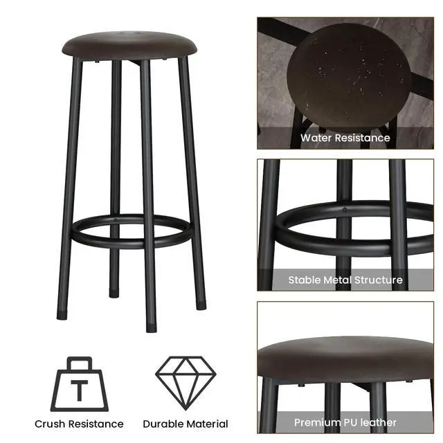 Alt view image 5 of 6 - 39.3" Bar Table Set of 2,Faux Marble Pub Height Table and Chairs Set of 2 with Upholstered Stools,3 Piece Bar Table and Chairs Set Dining Table Set for Living Room,Kitchen,Bar,White & Brown