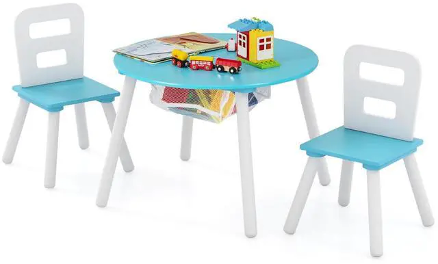Main image of Kids Table and Chair Set, Wood Activity Table w/Center Mesh Storage, Children Furniture Gift for Boys & Girls, Ideal for Arts, Crafts, Snack Time, Homework, Toddler Table and Chair Set, Blue