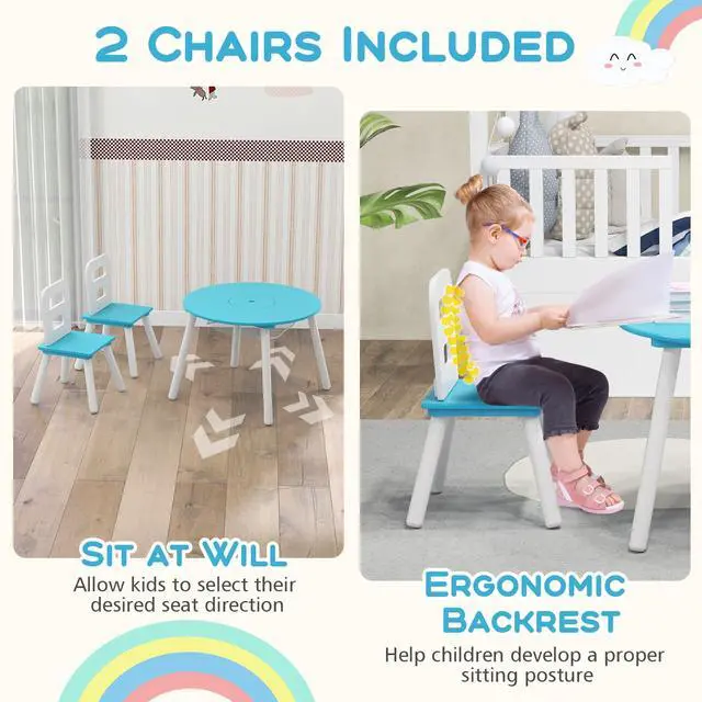 Alt view image 4 of 6 - Kids Table and Chair Set, Wood Activity Table w/Center Mesh Storage, Children Furniture Gift for Boys & Girls, Ideal for Arts, Crafts, Snack Time, Homework, Toddler Table and Chair Set, Blue