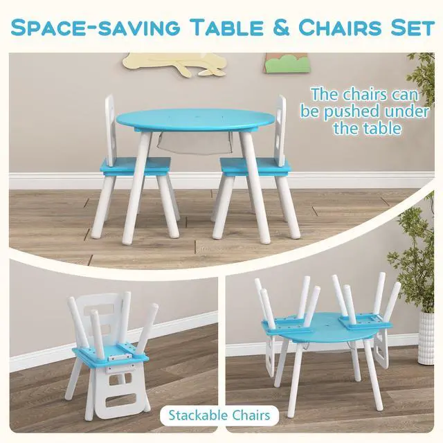 Alt view image 5 of 6 - Kids Table and Chair Set, Wood Activity Table w/Center Mesh Storage, Children Furniture Gift for Boys & Girls, Ideal for Arts, Crafts, Snack Time, Homework, Toddler Table and Chair Set, Blue