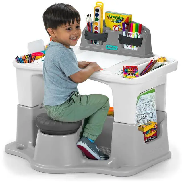 Main image of Creative Kids Art Desk Table and Chair Set with Attached Desk Chair, Full Floor and Art Storage
