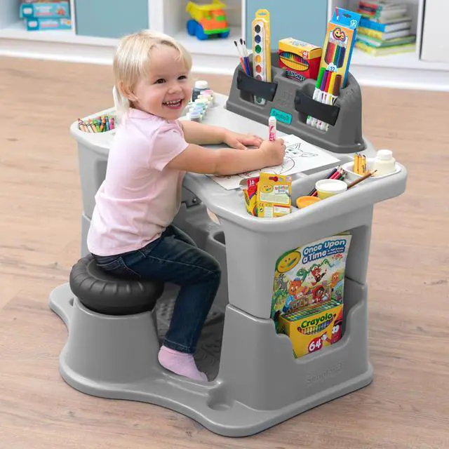 Alt view image 2 of 6 - Creative Kids Art Desk Table and Chair Set with Attached Desk Chair, Full Floor and Art Storage