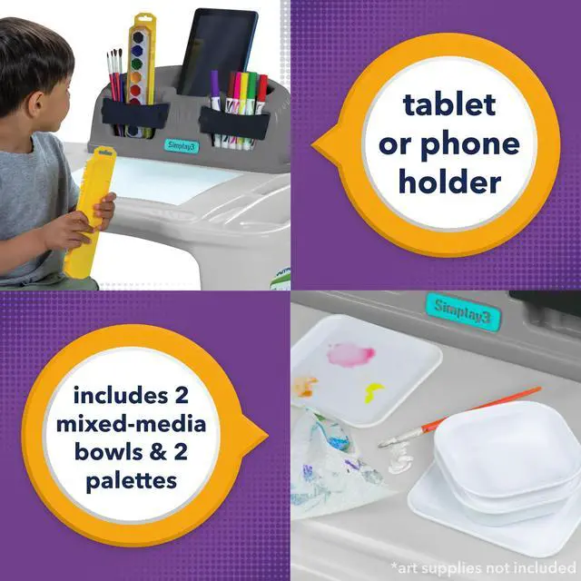 Alt view image 3 of 6 - Creative Kids Art Desk Table and Chair Set with Attached Desk Chair, Full Floor and Art Storage