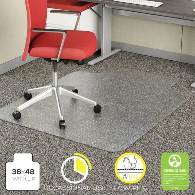 Alt view image 3 of 6 - Low Pile Carpet Office Mat Chair Mat | Clear, Traditional Lip (36" x 48")