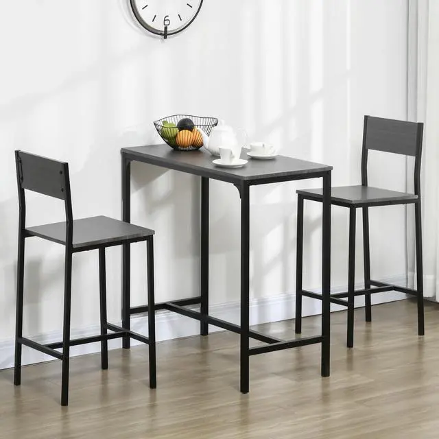 Main image of 3 Piece Bar Table and Chairs for 2, Counter Height, Industrial, Gray | Dining Table Set, Kitchen Table with Bar stools, Breakfast Table Set for Small Space