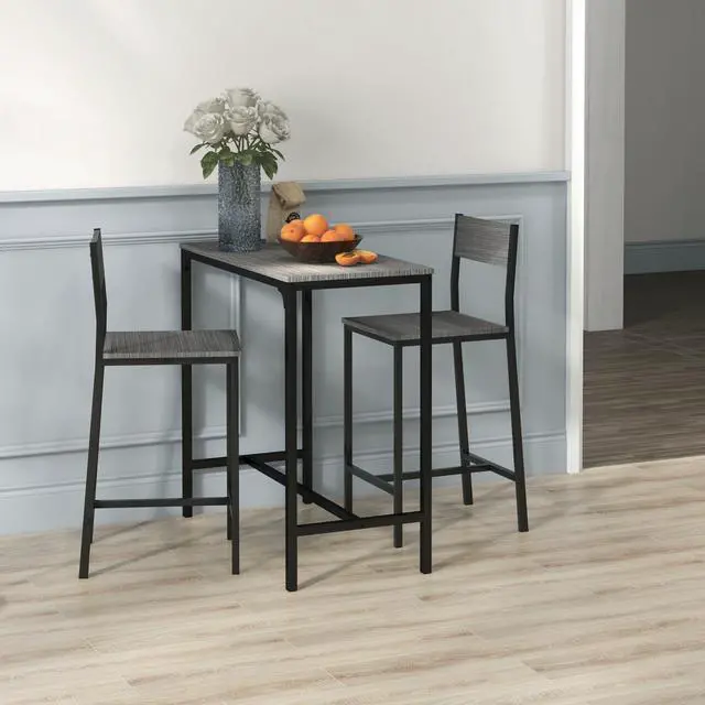 Alt view image 5 of 6 - 3 Piece Bar Table and Chairs for 2, Counter Height, Industrial, Gray | Dining Table Set, Kitchen Table with Bar stools, Breakfast Table Set for Small Space
