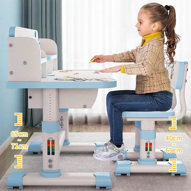 Alt view image 2 of 6 - Kids Functional Desk and Chair Set, Height Adjustable Kids Table and Chair Set, Children Study Desk for 6-12, Upgraded Writing Study Table, Suitable Gift for Girls Boys (Pink)