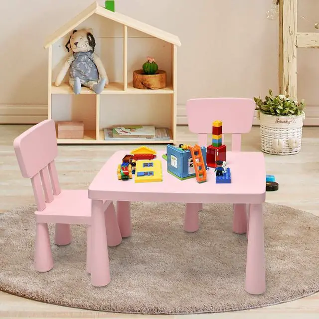 Main image of Kids Table and Chairs, 3-Piece Children Activity Table for Drawing, Reading, Art Craft and Snack Time, Lightweight Plastic Toddler Table and Chair Set for Playroom, Daycare, Kindergarten (Pink)