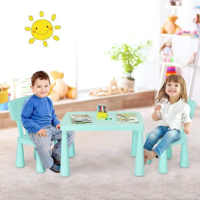 Main image of Kids Table and Chairs, 3-Piece Children Activity Table for Drawing, Reading, Art Craft, Snack Time, Lightweight Plastic Toddler Table and Chair Set for Playroom, Daycare, Kindergarten (Green)