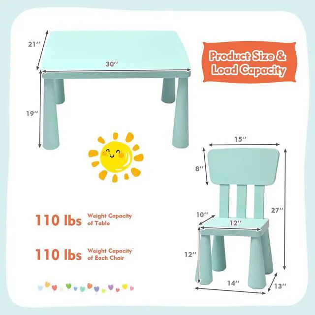 Alt view image 3 of 6 - Kids Table and Chairs, 3-Piece Children Activity Table for Drawing, Reading, Art Craft, Snack Time, Lightweight Plastic Toddler Table and Chair Set for Playroom, Daycare, Kindergarten (Green)