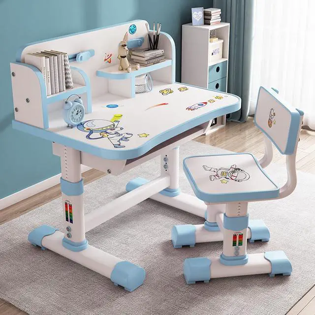 Main image of Kids Functional Desk and Chair Set, Height Adjustable Kids Table and Chair Set, Children Study Desk for 6-12, Upgraded Writing Study Table, Suitable Gift for Girls Boys (Blue)