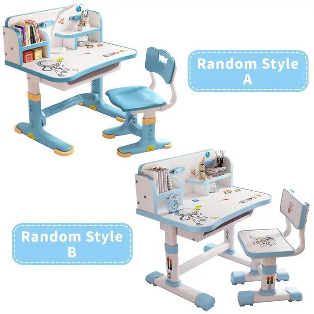 Alt view image 2 of 6 - Kids Functional Desk and Chair Set, Height Adjustable Kids Table and Chair Set, Children Study Desk for 6-12, Upgraded Writing Study Table, Suitable Gift for Girls Boys (Blue)