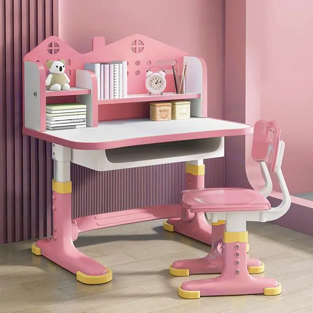 Alt view image 4 of 6 - Small Desk, Desk Chair Set, Widened Desktop Multi Separation Cartoon Pattern Kids Adjustable Height Study Table with Drawer Chair