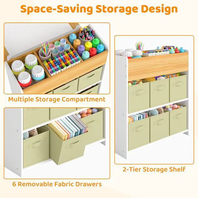 Alt view image 3 of 6 - Kids Art Table and Chairs, Wooden Kids Craft Table and Chairs with Storage Bins and Paper Roll, Toddler Activity Play Desk for Drawing/Learning/Read, Toddler Table and Chair Set for Boy/Girl