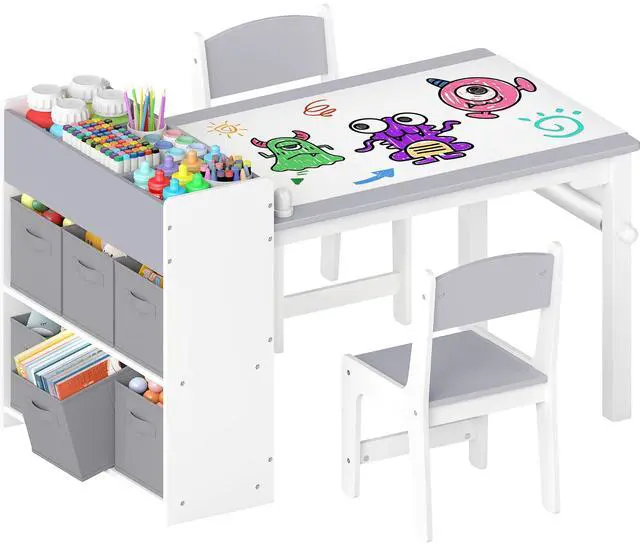Main image of Kids Art Table and Chairs, Wooden Kids Craft Table and Chairs with Storage Bins and Paper Roll, Toddler Activity Play Desk for Drawing/Learning/Read, Toddler Table and Chair Set for Boy/Girl