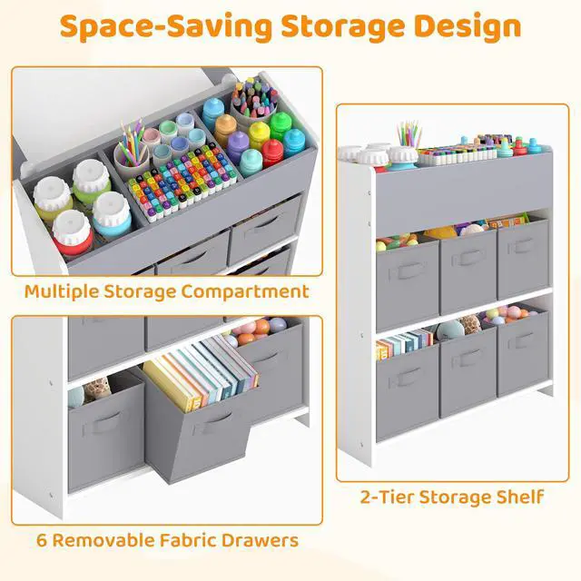 Alt view image 3 of 6 - Kids Art Table and Chairs, Wooden Kids Craft Table and Chairs with Storage Bins and Paper Roll, Toddler Activity Play Desk for Drawing/Learning/Read, Toddler Table and Chair Set for Boy/Girl