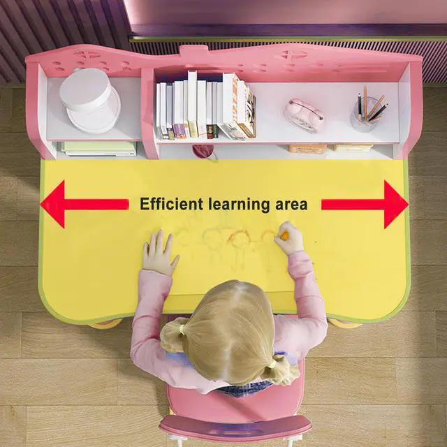 Alt view image 2 of 6 - Kids Desk and Chair Set, Kids Functional Desk and Chair Set for Kids 6-12, Height Adjustable Children Study Desk, Upgraded Writing Study Table, Suitable Gift for Girls Boys (Pink)