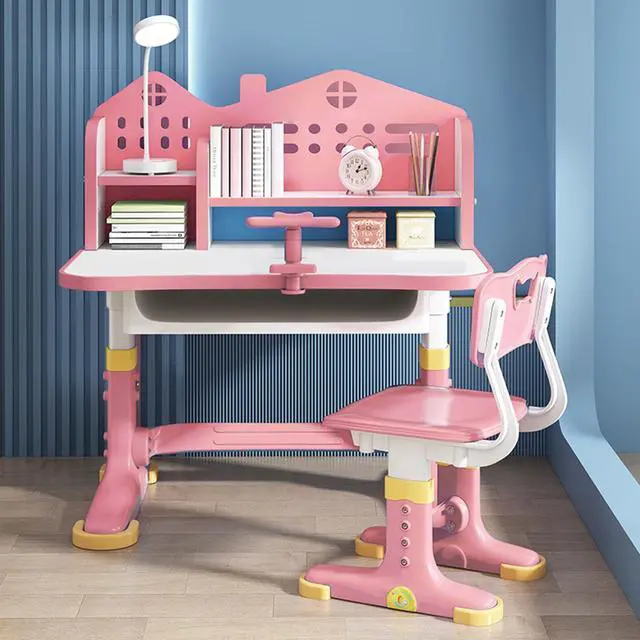Alt view image 6 of 6 - Kids Desk and Chair Set, Kids Functional Desk and Chair Set for Kids 6-12, Height Adjustable Children Study Desk, Upgraded Writing Study Table, Suitable Gift for Girls Boys (Pink)