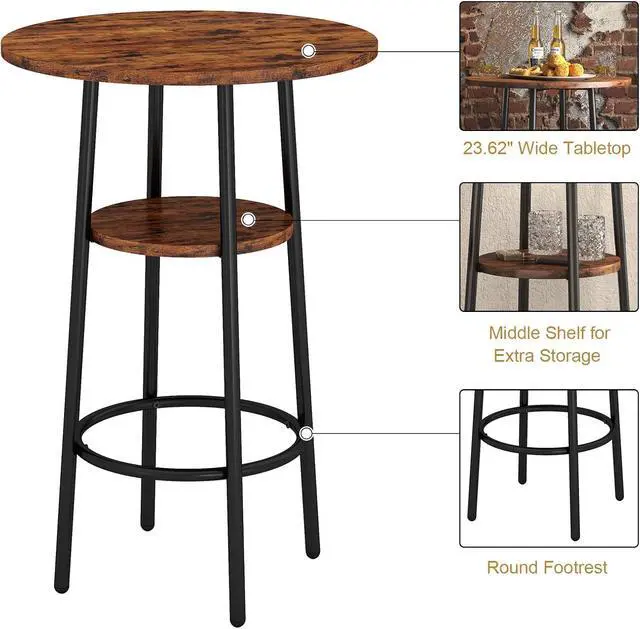 Alt view image 3 of 6 - 3-Piece Dining Table Set for 2, Small Round Kitchen Table with 2 Chairs, Counter Height Bar Table with Storage, Pub Table and PU Upholstery Stools for Small Space, Apartment, Bistro-Brown