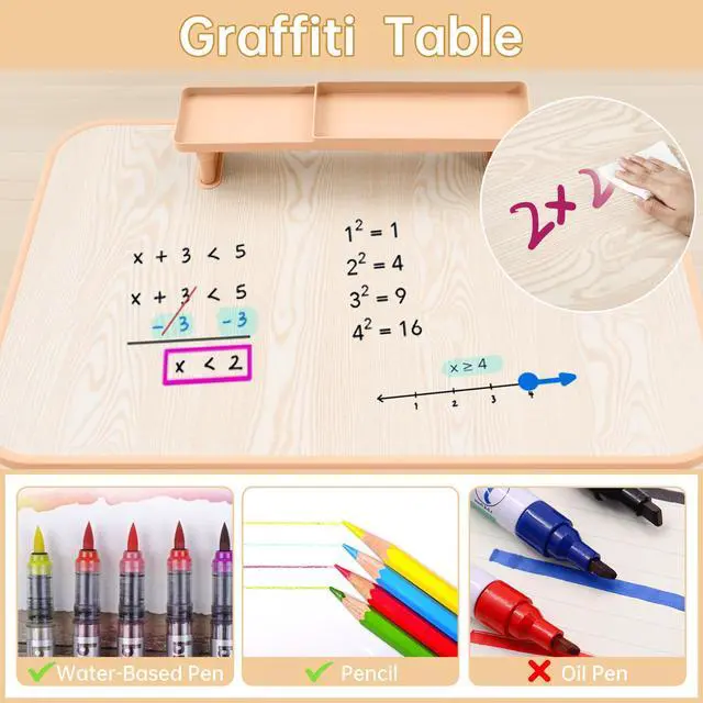Alt view image 3 of 6 - Kids Desk and Chair Set, Height Adjustable Kids Table and Chairs, Study Table for 3-12 Years Boy and Girl, Student Writing Desk with Side Bookshelf and Storage for Bedroom/Study Room/School