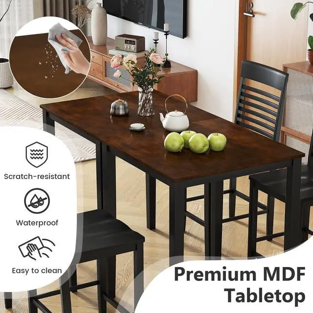 Alt view image 4 of 6 - 3-Piece Dining Table Set for 2, Counter-Height Square Kitchen Table and Chairs Set with Rubber Wood Frame, Curved Back, Footrest, Bar Table Set for Small Place Dinette Breakfast Nook