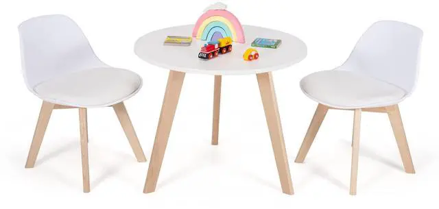 Main image of Kids Table and Chair Set, 3 PCS Wood Activity Play Table w/Padded Seat & Wood Legs for Arts, Crafts, Reading, Preschool, Kindergarten, Playroom, Mid Century Modern Toddler Table and Chairs