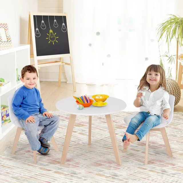 Alt view image 2 of 6 - Kids Table and Chair Set, 3 PCS Wood Activity Play Table w/Padded Seat & Wood Legs for Arts, Crafts, Reading, Preschool, Kindergarten, Playroom, Mid Century Modern Toddler Table and Chairs
