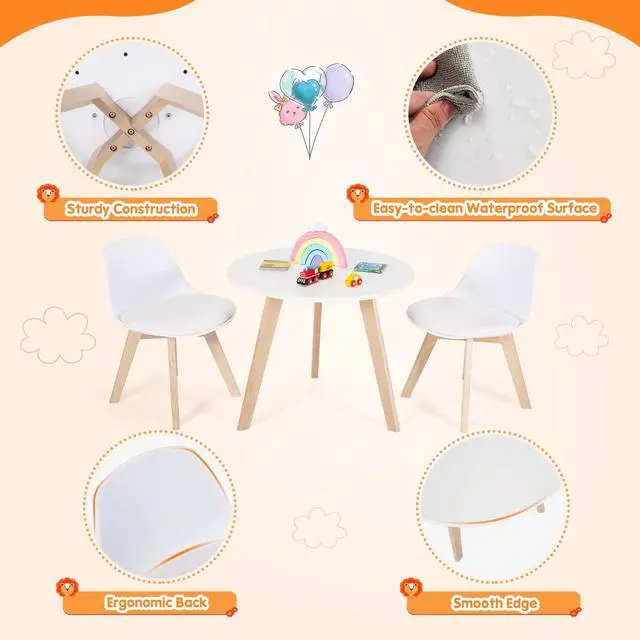 Alt view image 5 of 6 - Kids Table and Chair Set, 3 PCS Wood Activity Play Table w/Padded Seat & Wood Legs for Arts, Crafts, Reading, Preschool, Kindergarten, Playroom, Mid Century Modern Toddler Table and Chairs