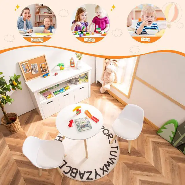 Alt view image 6 of 6 - Kids Table and Chair Set, 3 PCS Wood Activity Play Table w/Padded Seat & Wood Legs for Arts, Crafts, Reading, Preschool, Kindergarten, Playroom, Mid Century Modern Toddler Table and Chairs