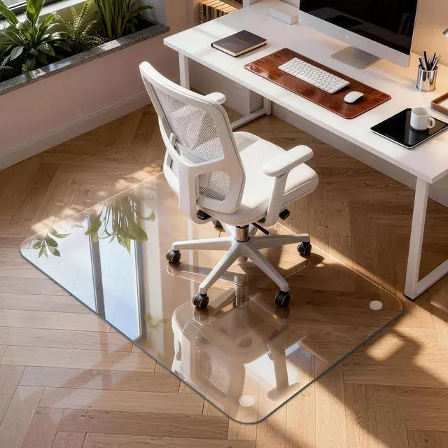 Main image of 36 x 46 in Ultra-Clear Tempered Glass Chair Mat Floor Protector | 0.2 in Thick Heavy-Duty Scratch-Resistant Surface with Non-Slip Pads and Rounded Polished Edges for Hard Floors and Carpets