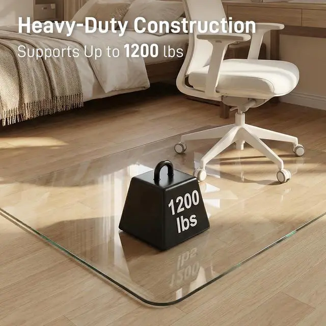 Alt view image 6 of 6 - 36 x 46 in Ultra-Clear Tempered Glass Chair Mat Floor Protector | 0.2 in Thick Heavy-Duty Scratch-Resistant Surface with Non-Slip Pads and Rounded Polished Edges for Hard Floors and Carpets