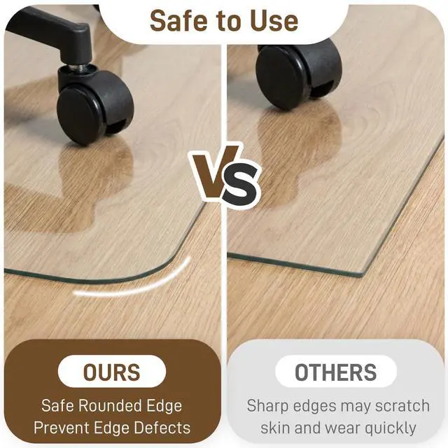 Alt view image 4 of 6 - 46 x 55 in Ultra-Clear Tempered Glass Chair Mat Floor Protector | 0.2 in Thick Heavy-Duty Scratch-Resistant Surface with Non-Slip Pads and Rounded Polished Edges for Hard Floors and Carpets