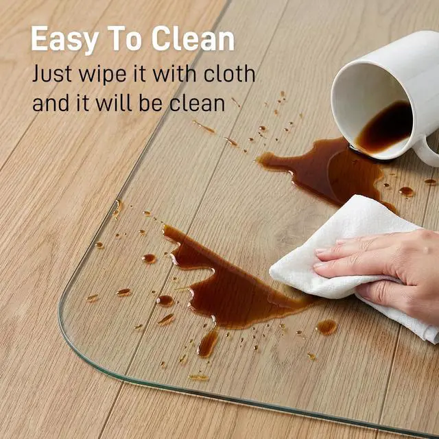 Alt view image 5 of 6 - 46 x 55 in Ultra-Clear Tempered Glass Chair Mat Floor Protector | 0.2 in Thick Heavy-Duty Scratch-Resistant Surface with Non-Slip Pads and Rounded Polished Edges for Hard Floors and Carpets