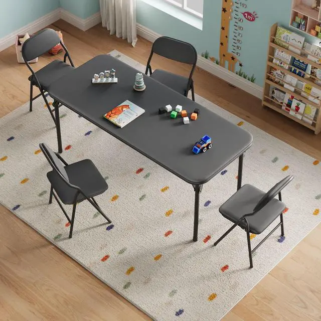 Alt view image 2 of 6 - 5 Piece Boys Girls Folding Table and Chairs Set, Activity Table and Chairs Set for Dining Room,Daycare,Classrooms