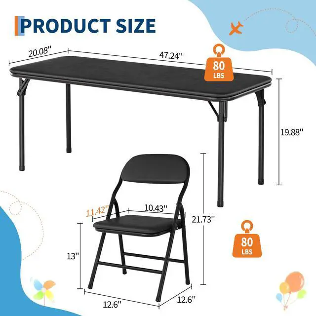 Alt view image 3 of 6 - 5 Piece Boys Girls Folding Table and Chairs Set, Activity Table and Chairs Set for Dining Room,Daycare,Classrooms