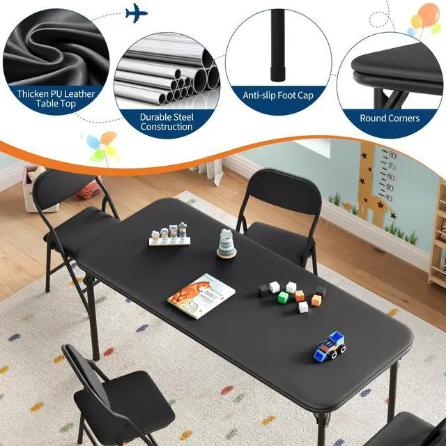 Alt view image 4 of 6 - 5 Piece Boys Girls Folding Table and Chairs Set, Activity Table and Chairs Set for Dining Room,Daycare,Classrooms