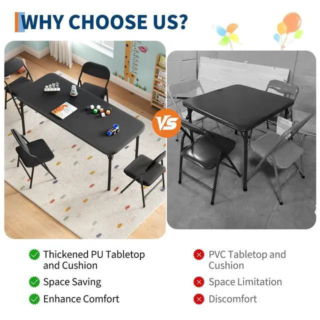 Alt view image 6 of 6 - 5 Piece Boys Girls Folding Table and Chairs Set, Activity Table and Chairs Set for Dining Room,Daycare,Classrooms