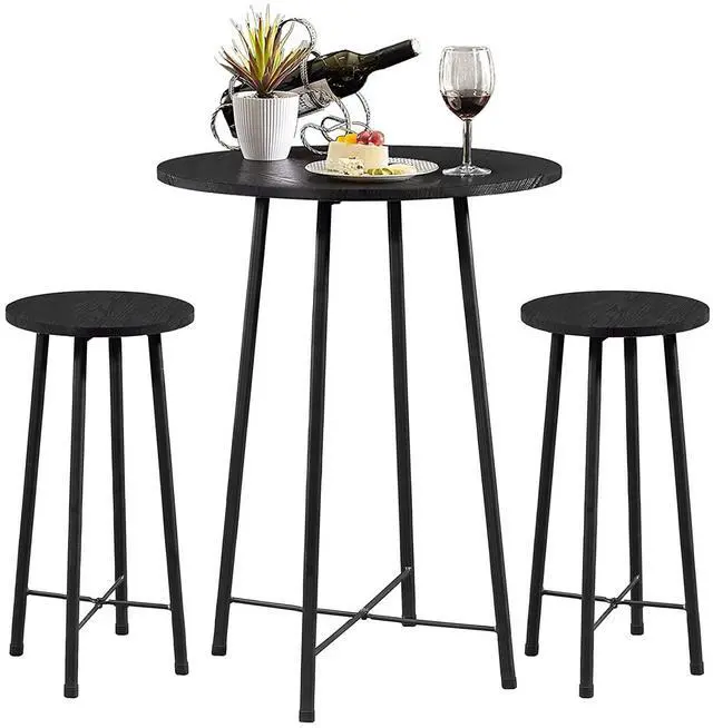 Main image of 3 Piece Pub Table and Chairs Sets Counter Height Bistro Bar Sets with 2 Barstools for Kitchen Breakfast Nook, Small Space, Apartment, Breakfast Dinner Restaurant, Black