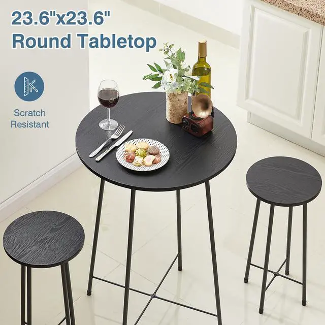 Alt view image 4 of 6 - 3 Piece Pub Table and Chairs Sets Counter Height Bistro Bar Sets with 2 Barstools for Kitchen Breakfast Nook, Small Space, Apartment, Breakfast Dinner Restaurant, Black