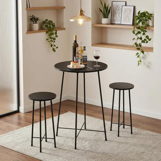 Alt view image 6 of 6 - 3 Piece Pub Table and Chairs Sets Counter Height Bistro Bar Sets with 2 Barstools for Kitchen Breakfast Nook, Small Space, Apartment, Breakfast Dinner Restaurant, Black